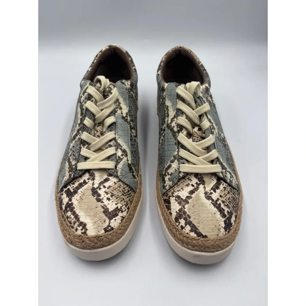 Crown vintage Snakeskin Embossed Espadrille Lace Up Sneakers Low Top Shoes